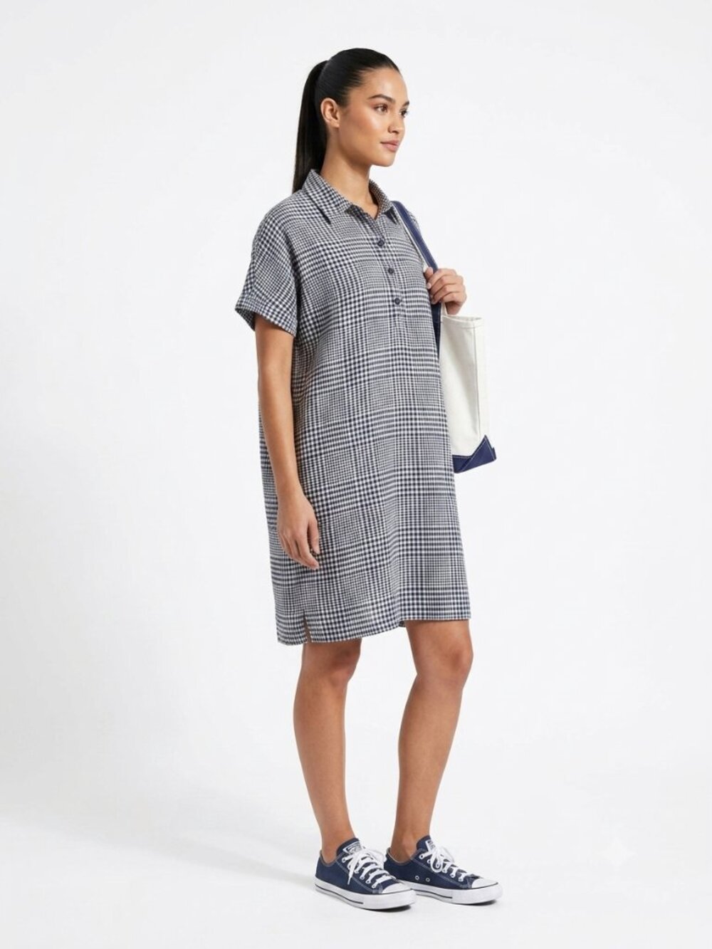 Checked Shirt Dress in Black & White